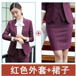 职业装女长袖春秋新款OL格子西装套装时尚正装两件套面试工作服女