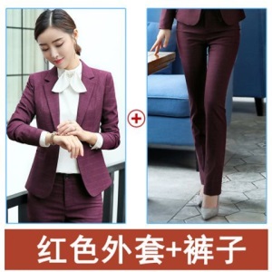 职业装女长袖春秋新款OL格子西装套装时尚正装两件套面试工作服女