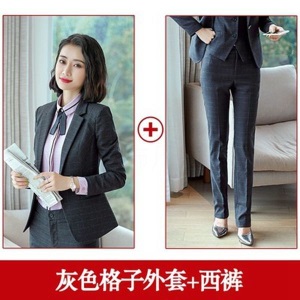 职业装女装套装2021春秋时尚气质格子西装商务正装西服工装工作服