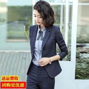 职业装女装套装2021春秋时尚气质格子西装商务正装西服工装工作服