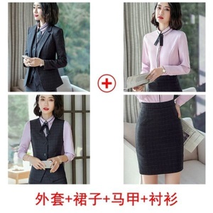 职业装女装套装2021春秋时尚气质格子西装商务正装西服工装工作服
