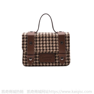 上新2021凯奇复古风小方包时尚千鸟格撞色单肩斜挎女包质感包批发