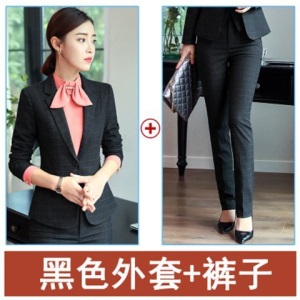 职业装女长袖春秋新款OL格子西装套装时尚正装两件套面试工作服女