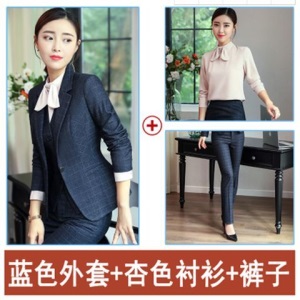 职业装女长袖春秋新款OL格子西装套装时尚正装两件套面试工作服女
