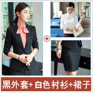 职业装女长袖春秋新款OL格子西装套装时尚正装两件套面试工作服女