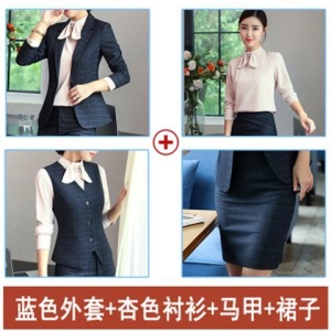 职业装女长袖春秋新款OL格子西装套装时尚正装两件套面试工作服女