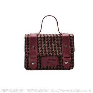 上新2021凯奇复古风小方包时尚千鸟格撞色单肩斜挎女包质感包批发