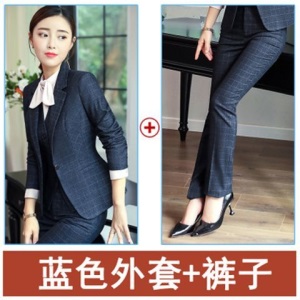 职业装女长袖春秋新款OL格子西装套装时尚正装两件套面试工作服女