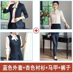 职业装女长袖春秋新款OL格子西装套装时尚正装两件套面试工作服女