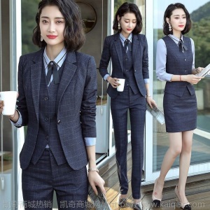 职业装女装套装2021春秋时尚气质格子西装商务正装西服工装工作服