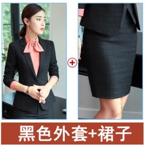 职业装女长袖春秋新款OL格子西装套装时尚正装两件套面试工作服女