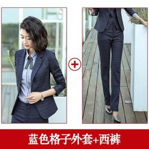职业装女装套装2021春秋时尚气质格子西装商务正装西服工装工作服