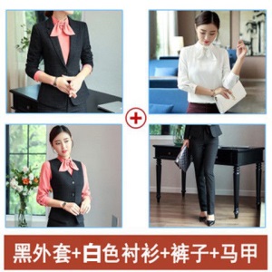 职业装女长袖春秋新款OL格子西装套装时尚正装两件套面试工作服女