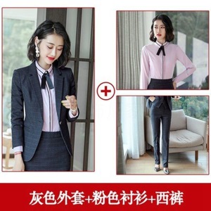职业装女装套装2021春秋时尚气质格子西装商务正装西服工装工作服