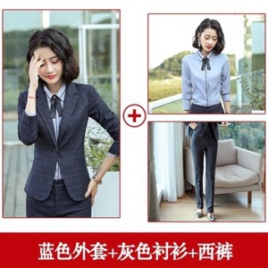 职业装女装套装2021春秋时尚气质格子西装商务正装西服工装工作服