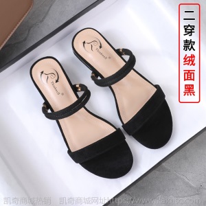 两穿凉鞋女夏季2021年新款平底鞋中跟粗跟一字带仙女风学生罗马鞋