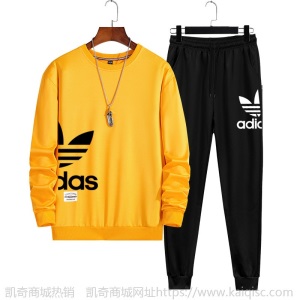 仿棉潮牌印花两件套春秋装新款男士韩版修身男长袖休闲运动套装