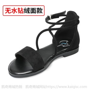 凉鞋女夏仙女风一字带平底鞋ins潮网红水钻罗马平跟大码小码女鞋