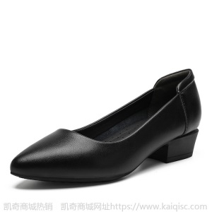 真皮单鞋女春款2021年新款平底中跟粗跟低跟尖头皮鞋黑色工作鞋子