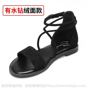 凉鞋女夏仙女风一字带平底鞋ins潮网红水钻罗马平跟大码小码女鞋