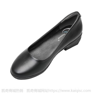 工作鞋女黑色皮鞋2021年新款粗跟圆头浅口春秋单鞋大码小码女鞋子