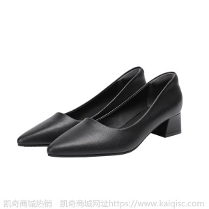 高跟鞋女2021新款粗跟单鞋尖头细跟浅口黑色工作皮鞋大码小码女鞋