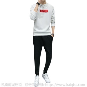 SUP秋季新款长袖圆领印花卫衣套装男韩版潮流长裤休闲运动两件套
