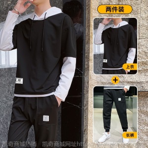 连帽卫衣男士套装长裤春秋冬韩版潮流两件套休闲运动服仿棉外套男