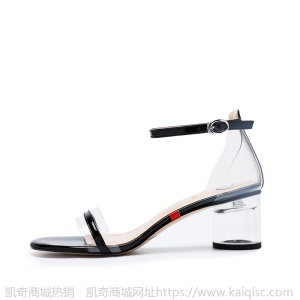 凉鞋女夏2021年新款透明跟中跟粗跟一字带时尚性感银色罗马女鞋子