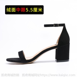 真皮一字带凉鞋女夏细跟性感仙女风ins潮网红百搭中跟粗跟高跟鞋