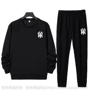 潮牌休闲运动套装2021春秋新款男士韩版修身圆领印花卫衣两件套