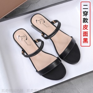 凉鞋女夏2021年新款平底鞋中跟粗跟一字带仙女风学生ins潮罗马鞋