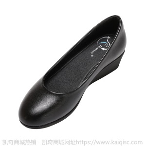 单鞋女春秋款中跟粗跟坡跟圆头浅口皮鞋黑色工作鞋大码小码女鞋子
