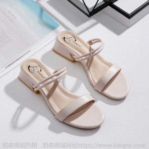 一鞋两穿凉鞋2021新款女夏季中跟粗跟休闲一字带仙女风罗马风鞋子