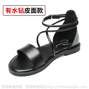 凉鞋女夏仙女风一字带平底鞋ins潮网红水钻罗马平跟大码小码女鞋