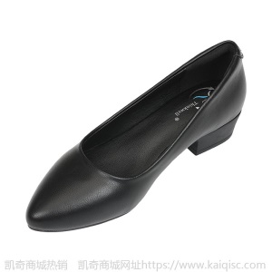 单鞋女春款平底中跟粗跟低跟尖头浅口黑色皮鞋工作鞋大码小码女鞋