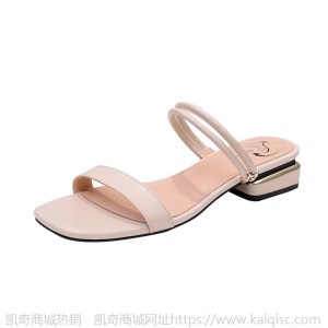 凉鞋女夏粗跟中跟小方头女鞋网红仙女风一字带两穿外穿凉拖鞋