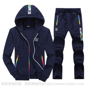 2018秋季新款男士运动休闲套装男士时尚彩色长袖套装连帽韩版修身