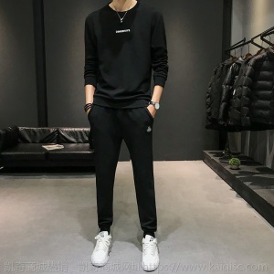 秋季新款男士休闲套装时尚百搭圆领卫衣套装两件套上衣潮男装