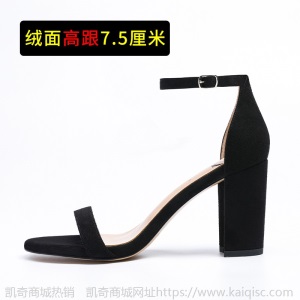 真皮一字带凉鞋女夏细跟性感仙女风ins潮网红百搭中跟粗跟高跟鞋