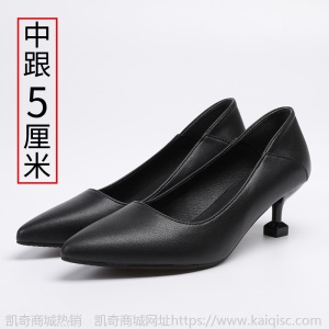 高跟鞋女细跟黑色皮鞋尖头粗跟中跟单鞋2021新款春秋小码大码女鞋
