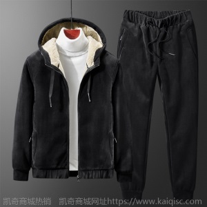 冬季男金丝绒套装外套休闲长袖长裤连帽大码加绒男式休闲运动套装