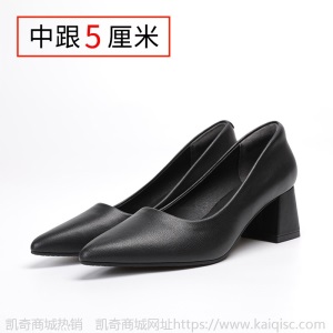高跟鞋女细跟黑色皮鞋尖头粗跟中跟单鞋2021新款春秋小码大码女鞋