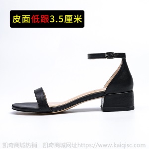 真皮一字带凉鞋女夏细跟性感仙女风ins潮网红百搭中跟粗跟高跟鞋