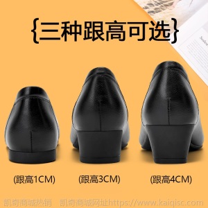 真皮单鞋女春款2021年新款平底中跟粗跟低跟尖头皮鞋黑色工作鞋子