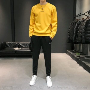 秋季新款男士休闲套装时尚百搭圆领卫衣套装两件套上衣潮男装