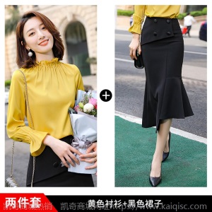 宽松喇叭袖衬衫女春秋新款时尚立领长袖衬衣韩版百搭杏色雪纺上衣