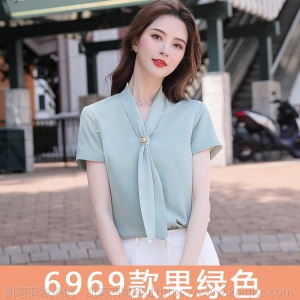职业装短袖衬衫女2020夏季新款时尚气质衬衣珠宝店酒店工作服上衣