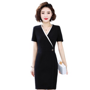 职业装女售楼部珠宝店销售工作服春夏装美容师影楼修身V领连衣裙