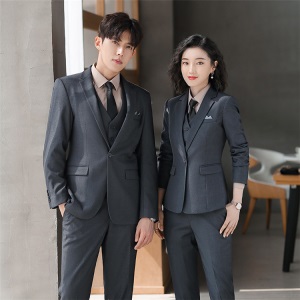 灰色工作服售楼职业装高端女人西装套装气质公务员面试服装商务ol